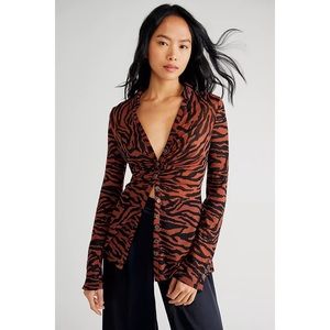 Free People Lucky Shirtee Brown Zebra Print